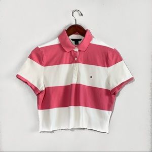 TOMMY HILFIGER STRIPED COLLARED CROP TOP